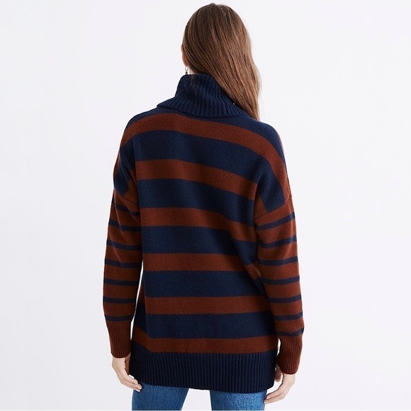 Madewell Engelhart Striped Turtleneck Wool Cotton Blend Sweater Brown Navy XS - Picture 2 of 13